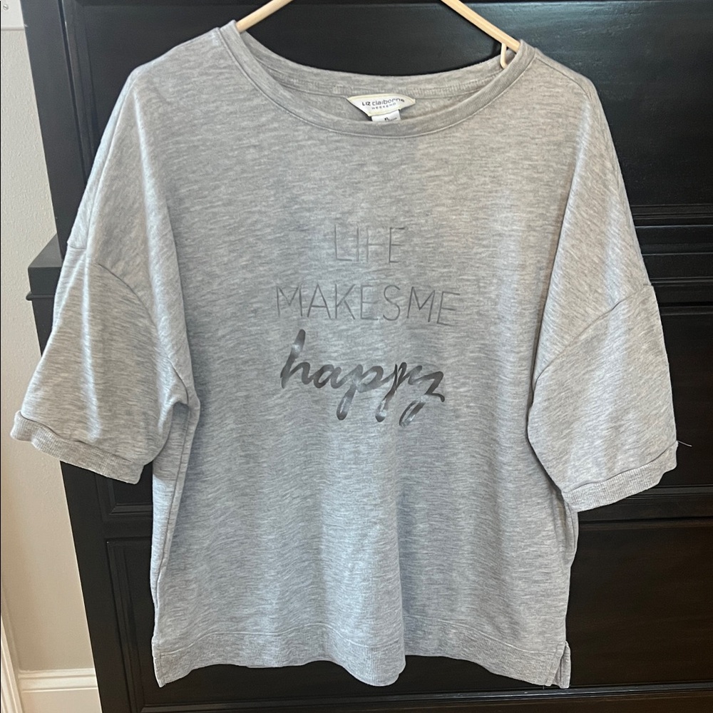 Liz‎ Claiborne Light Gray Graphic Tee